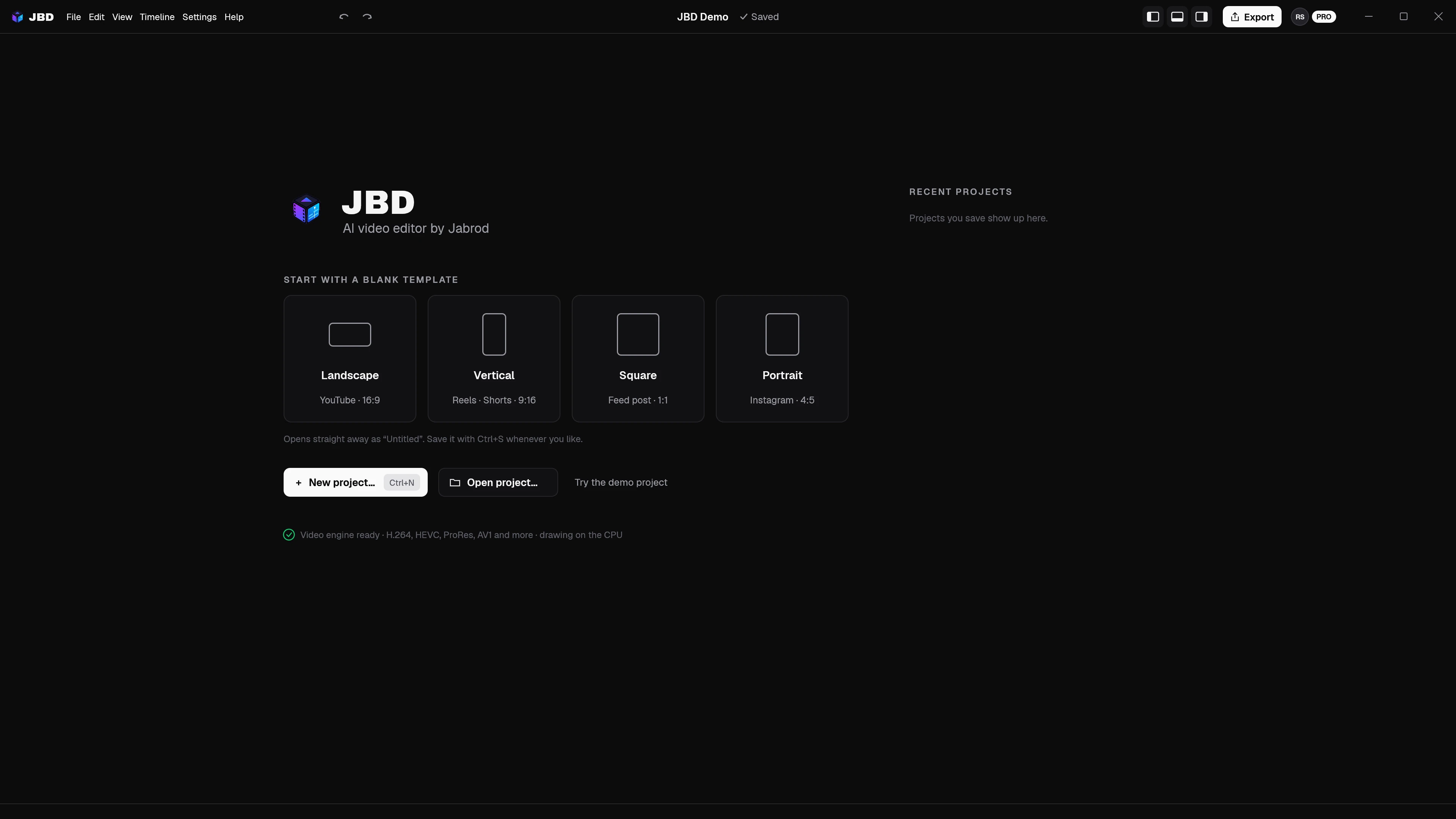 JBD's start screen with blank templates for every shape